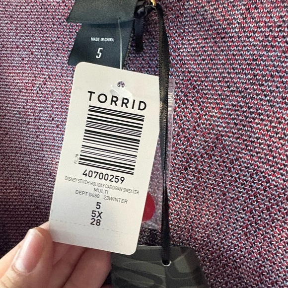 Disney Torrid, size 5X plus size Red and Blue Stitch Holiday Women's Cardigan - Picture 8 of 8